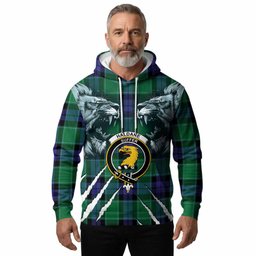 Haldane Tartan Crest Hoodie Ferocious Lion Style