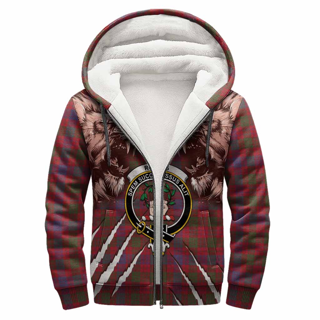 Ross Tartan Crest Sherpa Hoodie Ferocious Lion Style