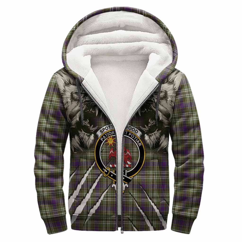 Spottiswood Tartan Crest Sherpa Hoodie Ferocious Lion Style