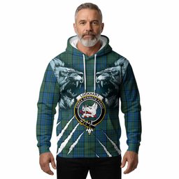 Lockhart Tartan Crest Hoodie Ferocious Lion Style