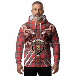 Stewart (Stuart) Tartan Crest Hoodie Ferocious Lion Style
