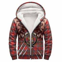 Stewart (Stuart) Tartan Crest Sherpa Hoodie Ferocious Lion Style