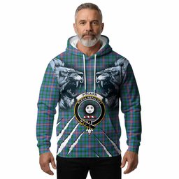 Pitcairn Tartan Crest Hoodie Ferocious Lion Style