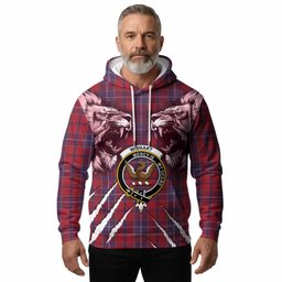 Wishart Tartan Crest Hoodie Ferocious Lion Style