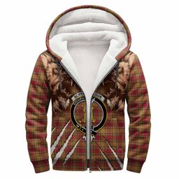 Scrymgeour Tartan Crest Sherpa Hoodie Ferocious Lion Style