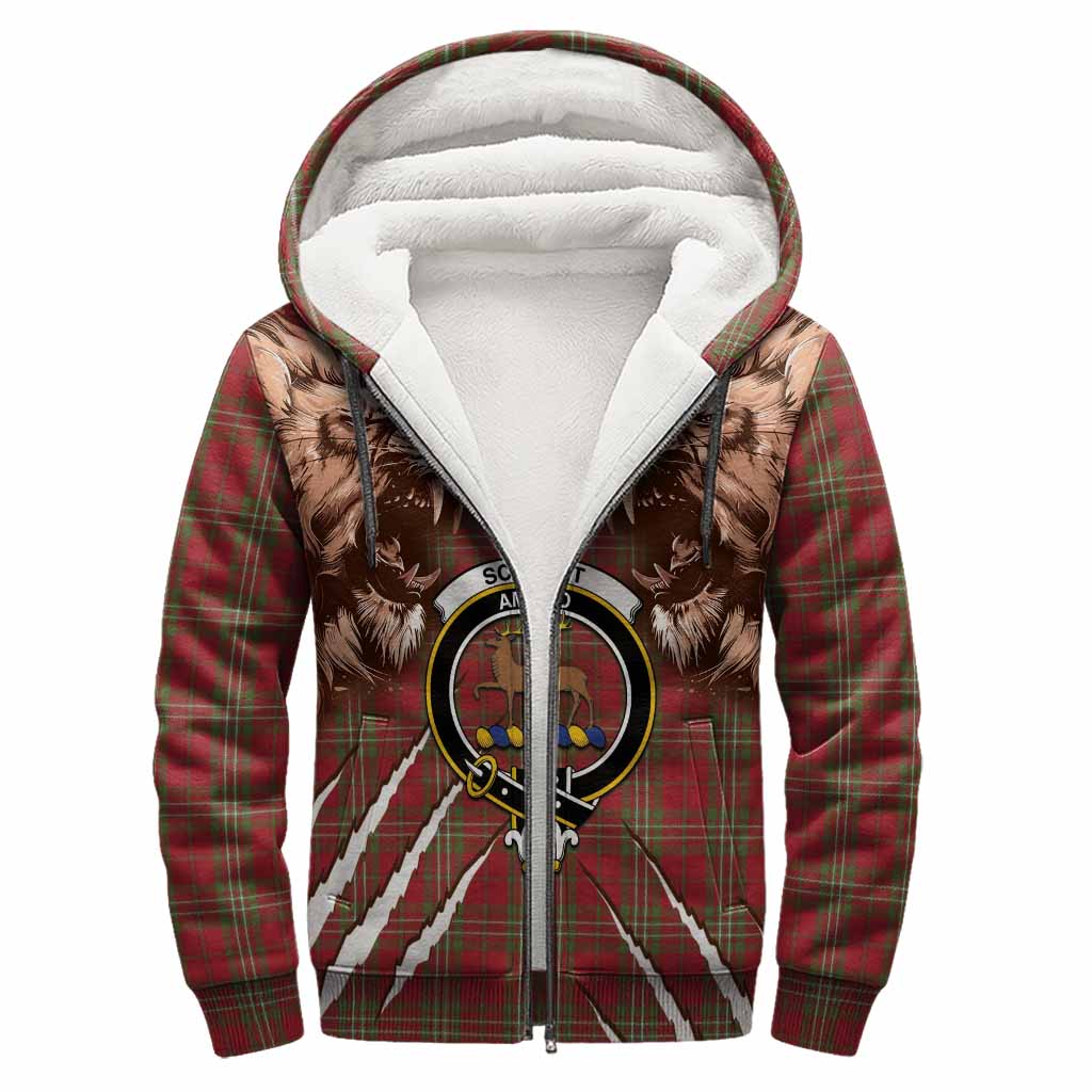 Scott Tartan Crest Sherpa Hoodie Ferocious Lion Style
