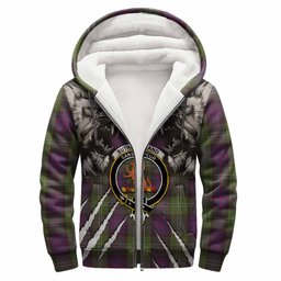 Sutherland Tartan Crest Sherpa Hoodie Ferocious Lion Style