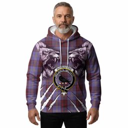 Rutherford Tartan Crest Hoodie Ferocious Lion Style