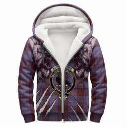 Rutherford Tartan Crest Sherpa Hoodie Ferocious Lion Style