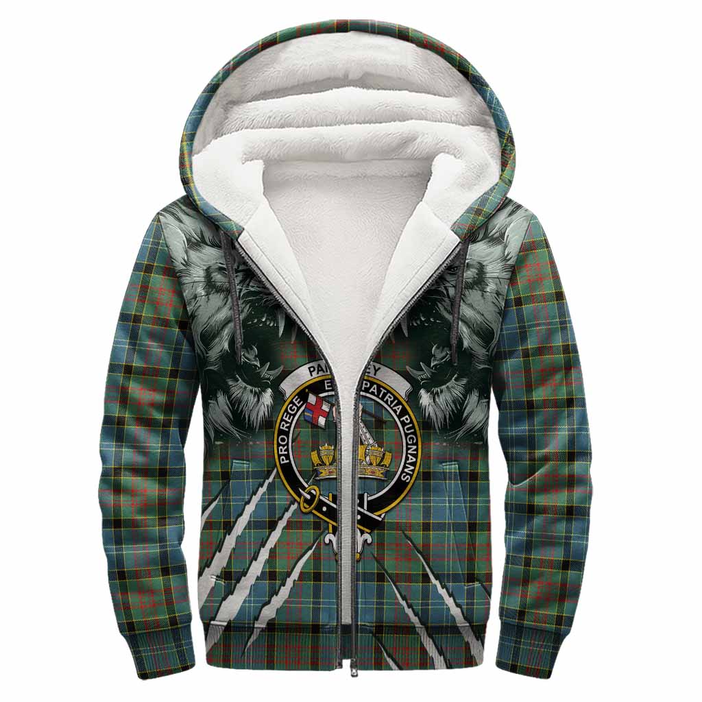 Paisley Tartan Crest Sherpa Hoodie Ferocious Lion Style