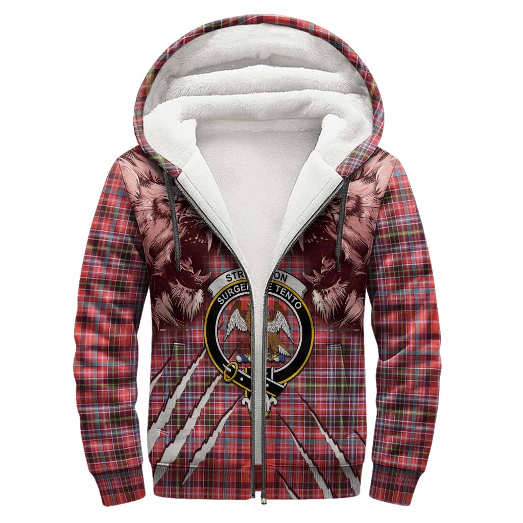 Straiton Tartan Crest Sherpa Hoodie Ferocious Lion Style