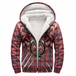 Straiton Tartan Crest Sherpa Hoodie Ferocious Lion Style