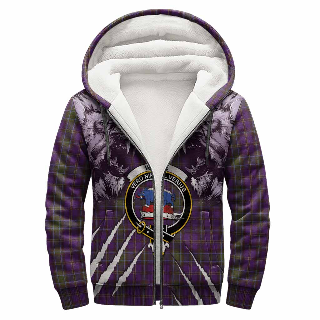 Weir Tartan Crest Sherpa Hoodie Ferocious Lion Style