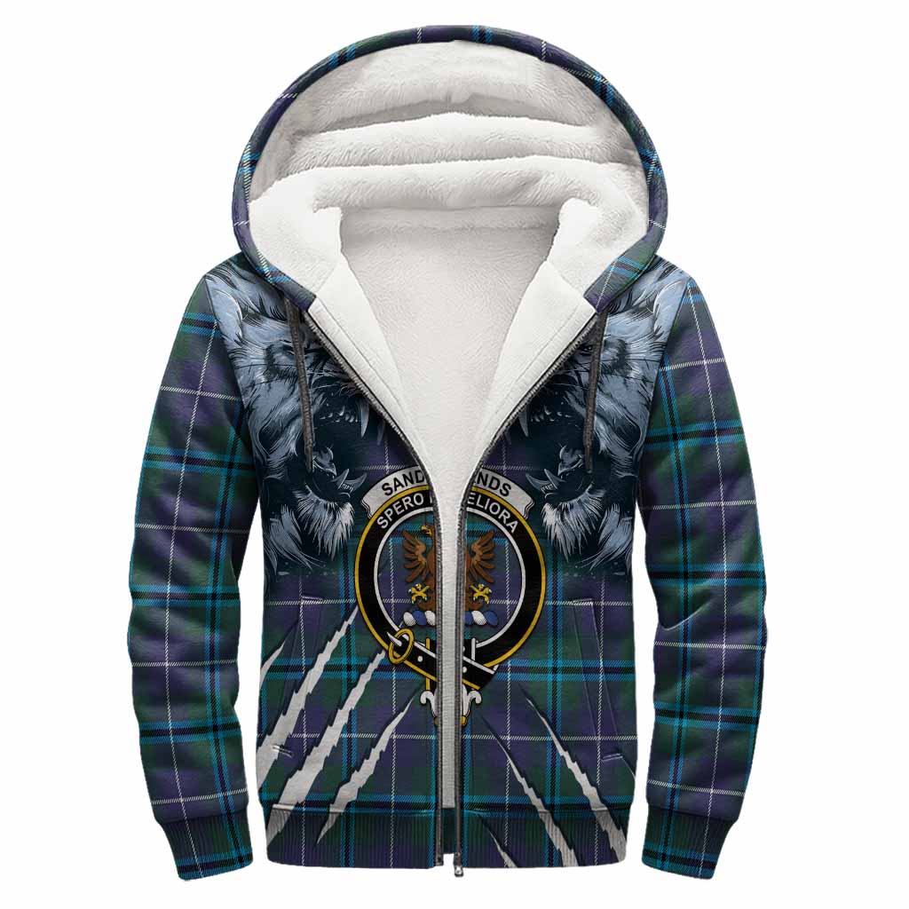 Sandilands Tartan Crest Sherpa Hoodie Ferocious Lion Style