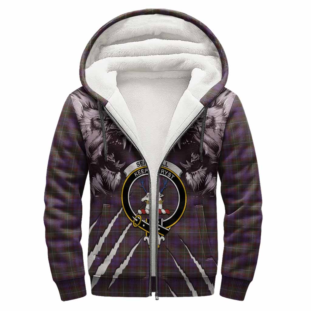 Sempill (Semple) Tartan Crest Sherpa Hoodie Ferocious Lion Style