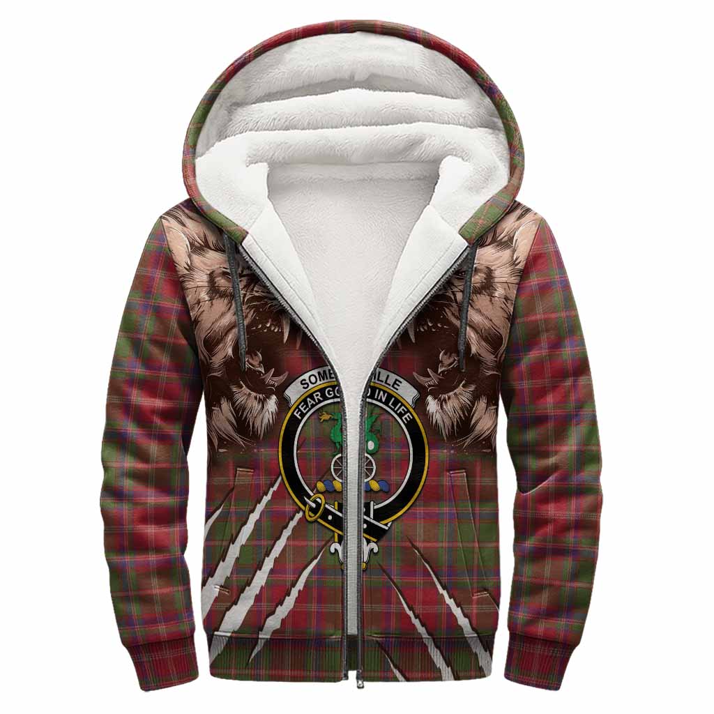 Somerville Tartan Crest Sherpa Hoodie Ferocious Lion Style