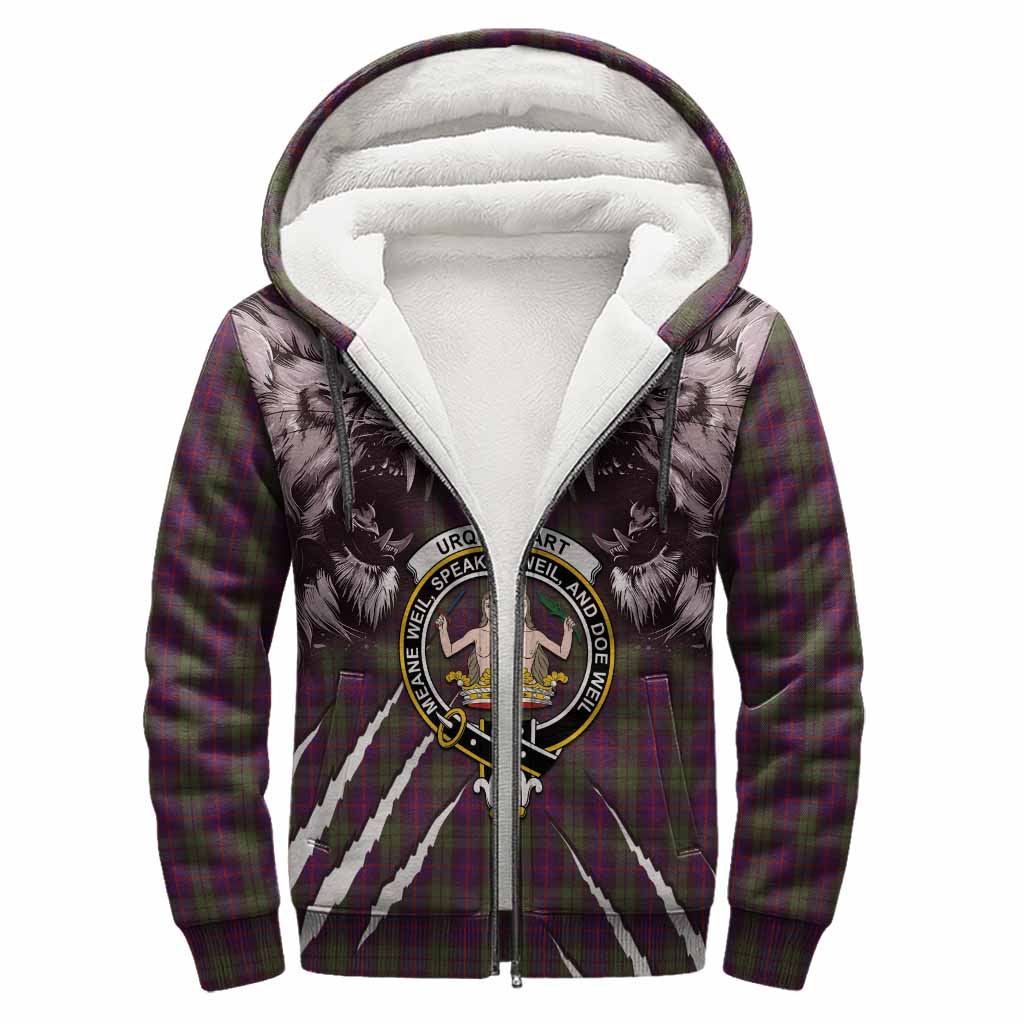 Urquhart Tartan Crest Sherpa Hoodie Ferocious Lion Style