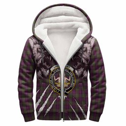 Urquhart Tartan Crest Sherpa Hoodie Ferocious Lion Style