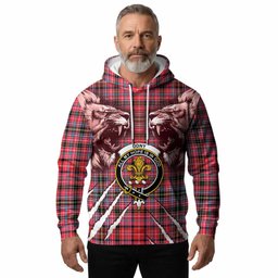 Udny Tartan Crest Hoodie Ferocious Lion Style