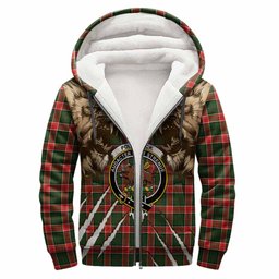 Pollock Tartan Crest Sherpa Hoodie Ferocious Lion Style