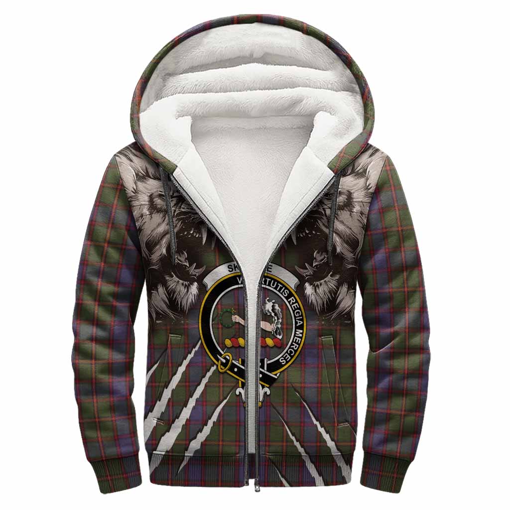 Skene Tartan Crest Sherpa Hoodie Ferocious Lion Style
