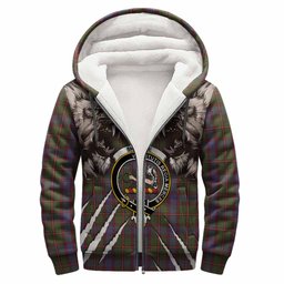 Skene Tartan Crest Sherpa Hoodie Ferocious Lion Style
