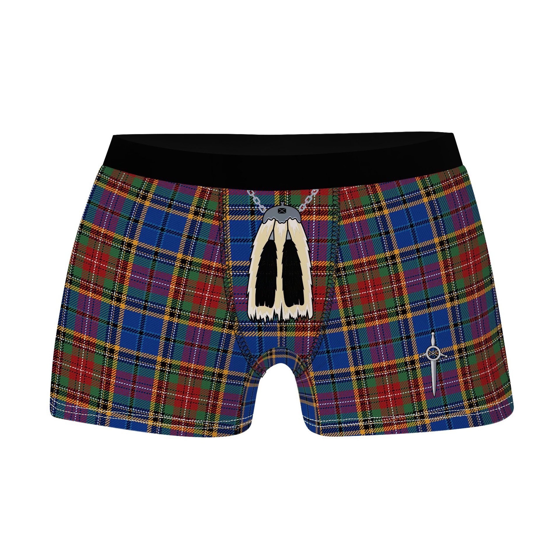 ScotsTee Shop Scottish Beattie (Beatty) Modern Clan Highland Kilt Sporran Tartan Boxer Briefs