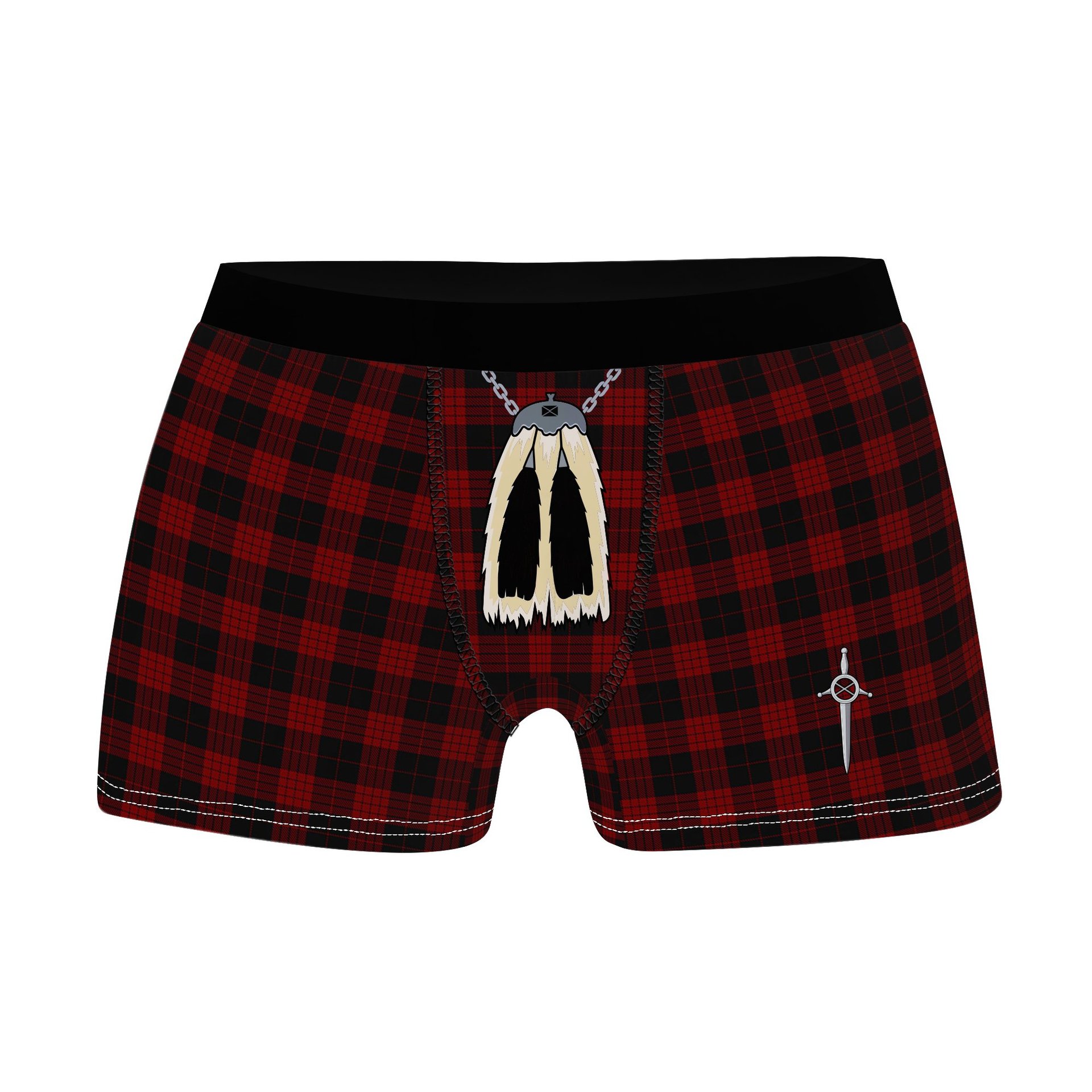 ScotsTee Shop Scottish Cameron Black and Red Clan Highland Kilt Sporran Tartan Boxer Briefs