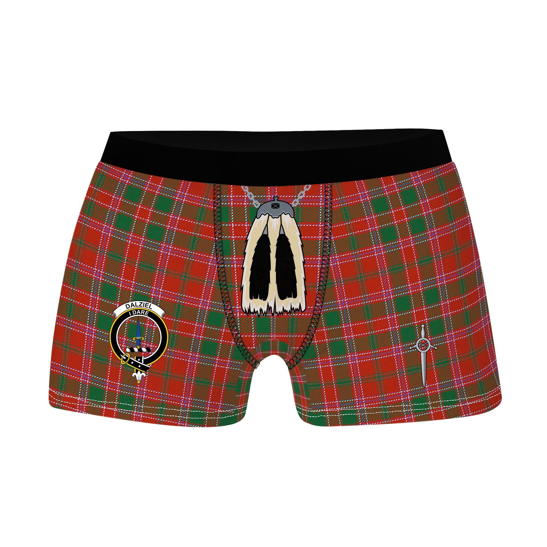 ScotsTee Shop Scottish Dalziel Ancient Clan Crest Highland Kilt Sporran Tartan Boxer Briefs