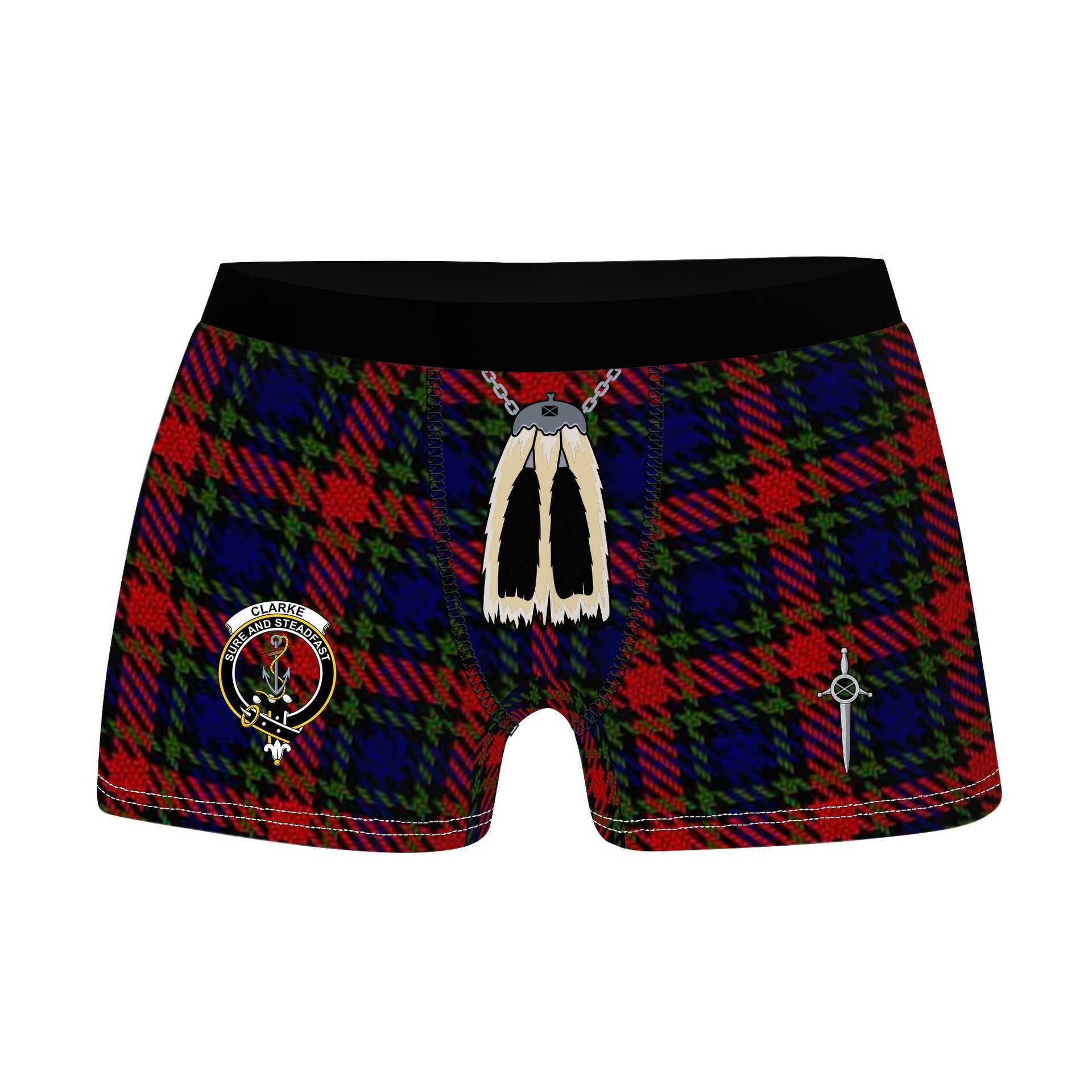 ScotsTee Shop Scottish Clarke Red Clan Crest Highland Kilt Sporran Tartan Boxer Briefs