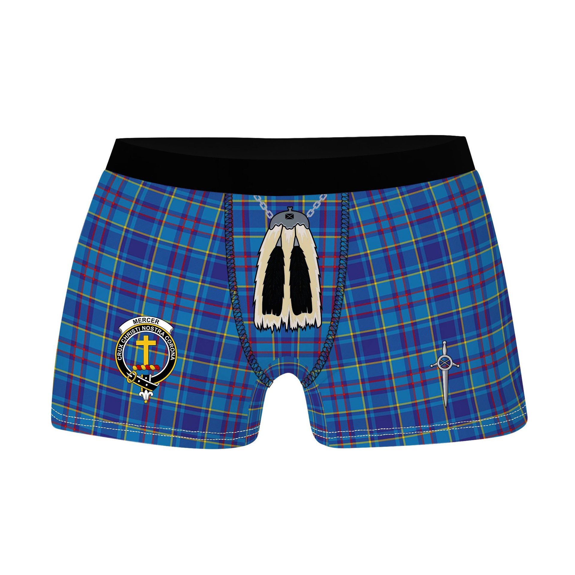 ScotsTee Shop Scottish Mercer Modern Clan Crest Highland Kilt Sporran Tartan Boxer Briefs