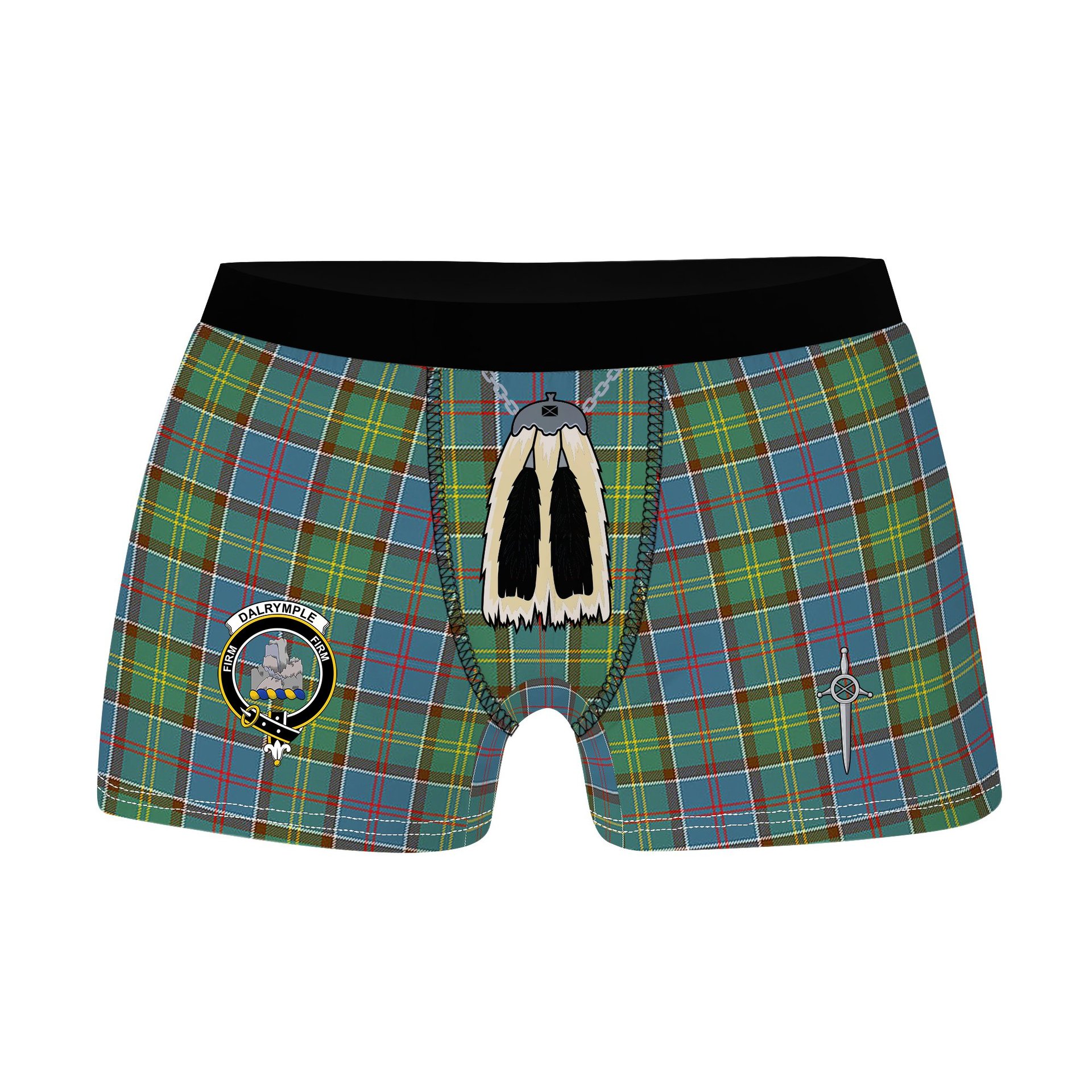 ScotsTee Shop Scottish Dalrymple SC Clan Crest Highland Kilt Sporran Tartan Boxer Briefs
