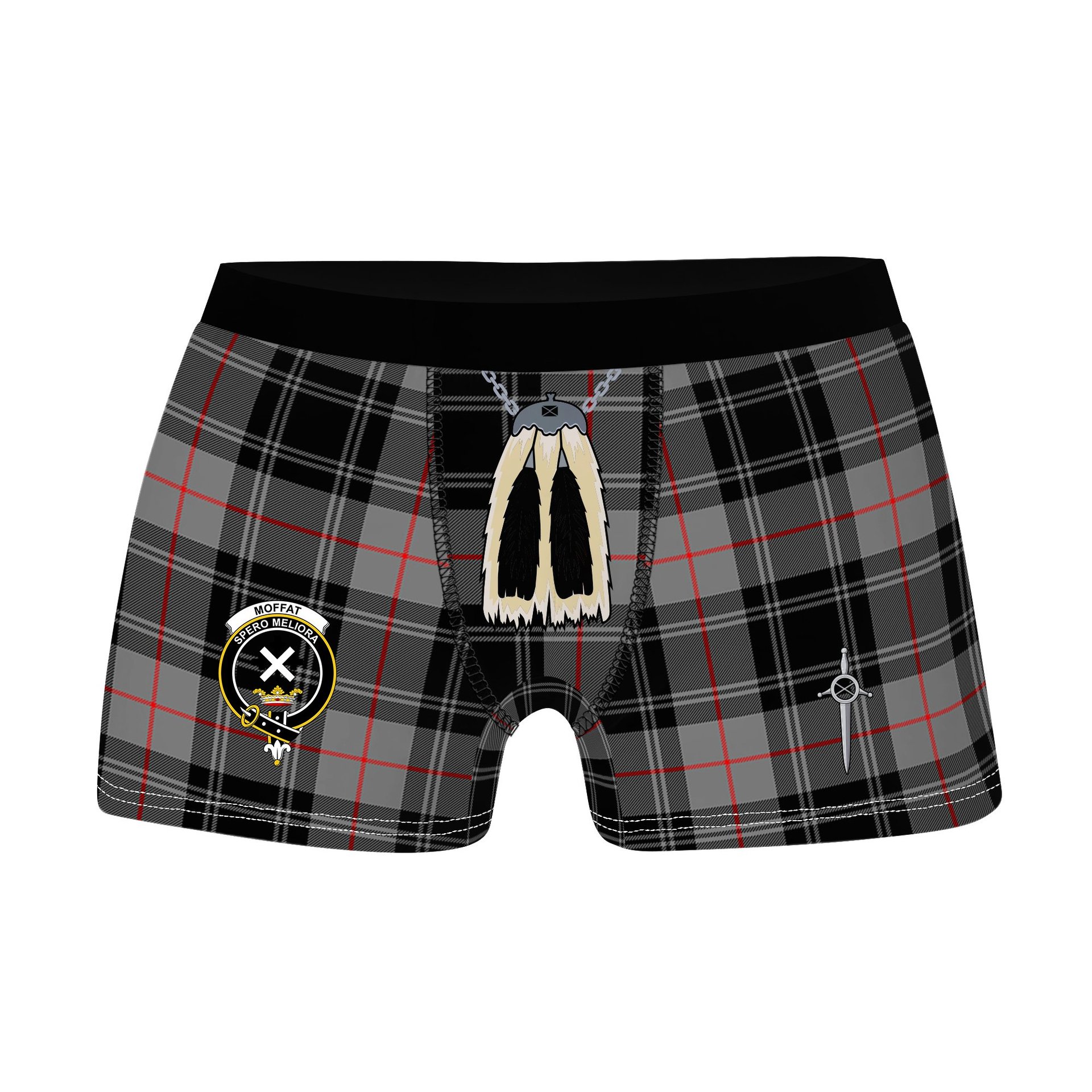 ScotsTee Shop Scottish Moffat Modern SC Clan Crest Highland Kilt Sporran Tartan Boxer Briefs