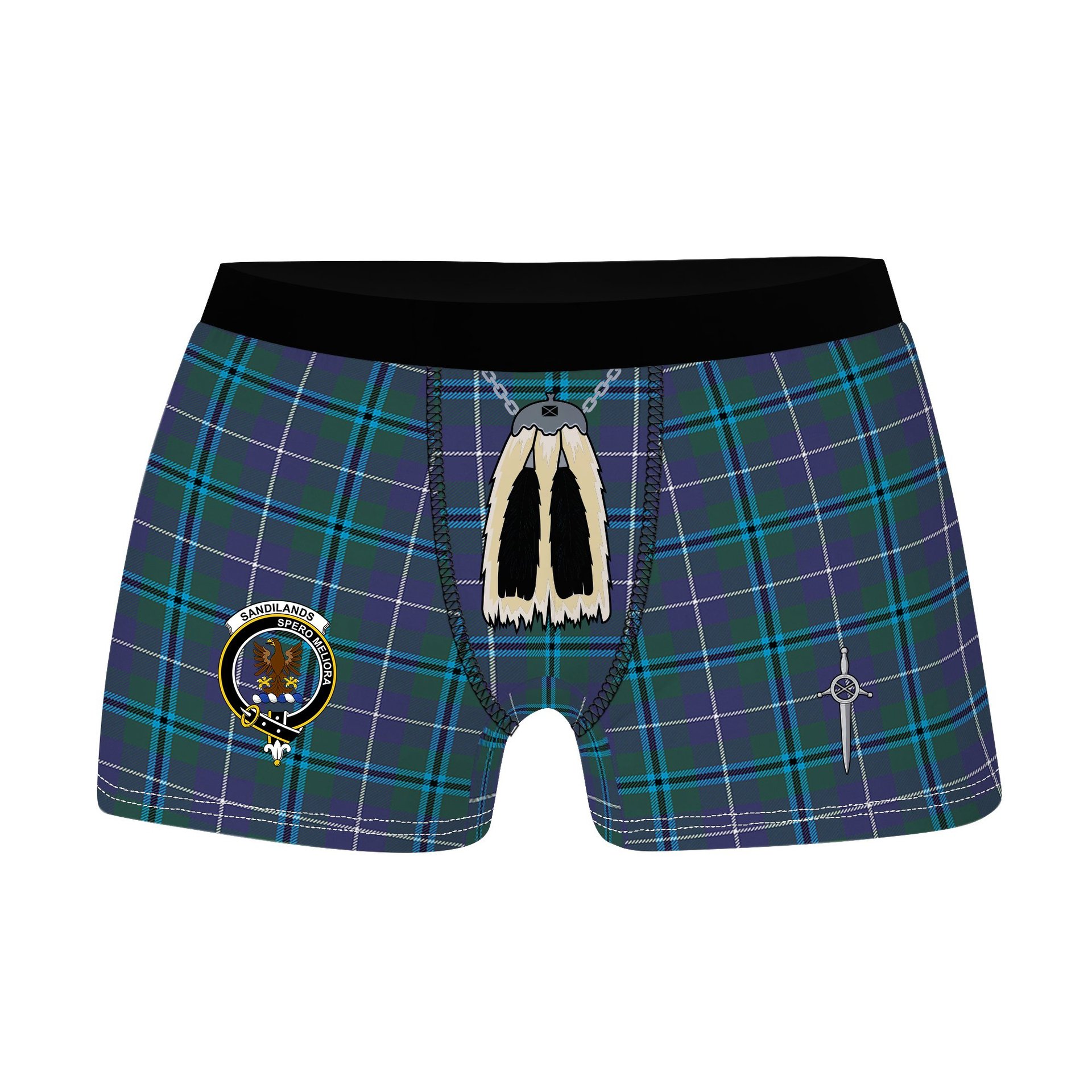ScotsTee Shop Scottish Sandilands Clan Crest Highland Kilt Sporran Tartan Boxer Briefs