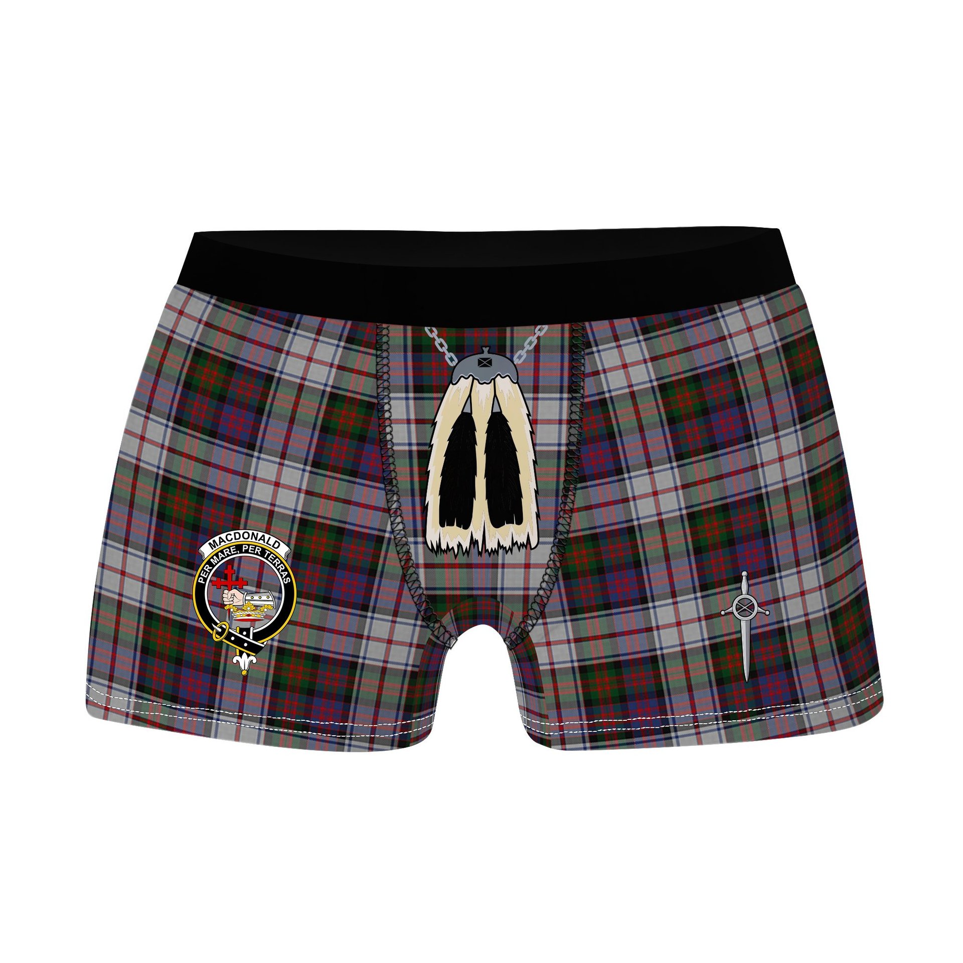 ScotsTee Shop Scottish MacDonald Dress Modern Clan Crest Highland Kilt Sporran Tartan Boxer Briefs