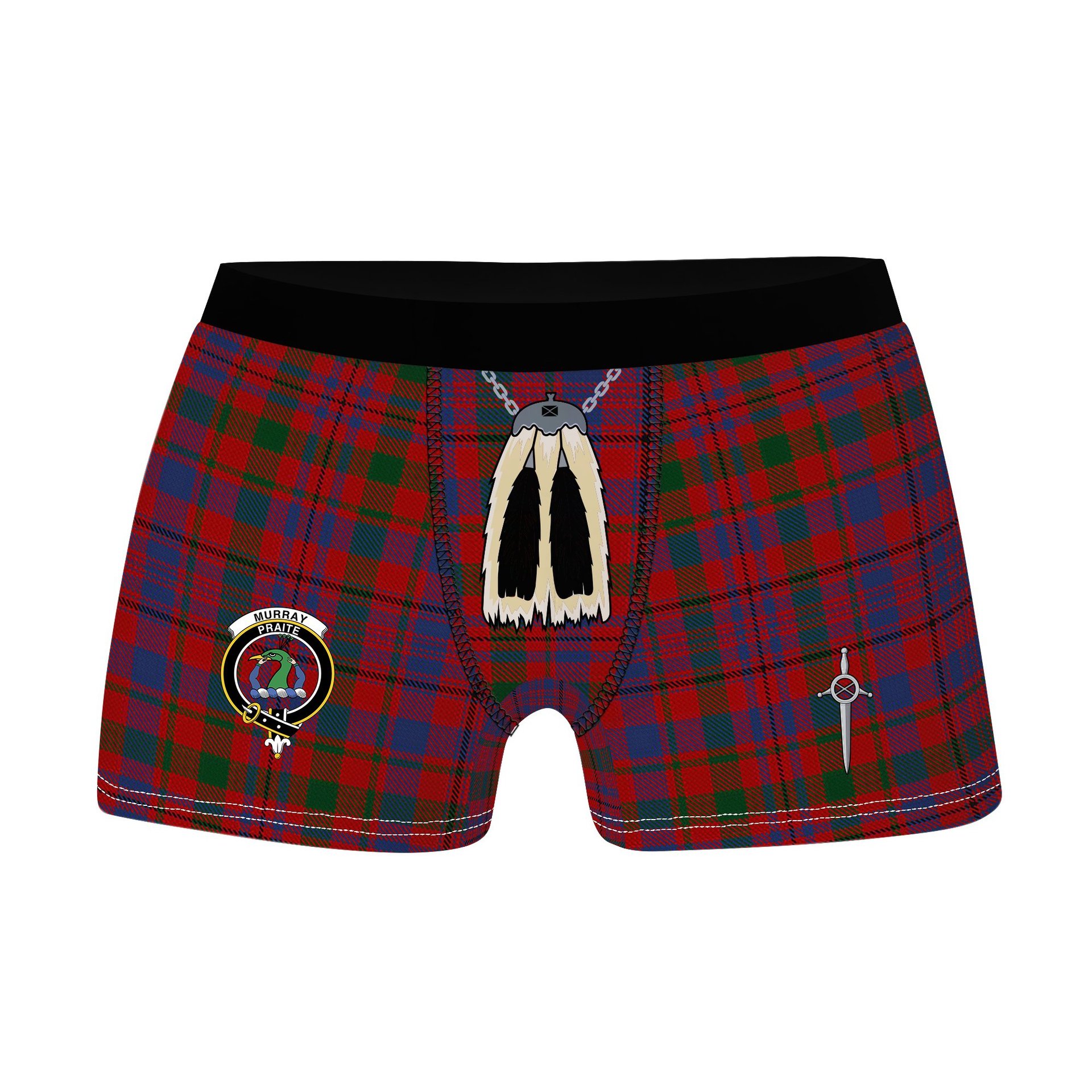 ScotsTee Shop Scottish Murray of Tullibardine Clan Crest Highland Kilt Sporran Tartan Boxer Briefs