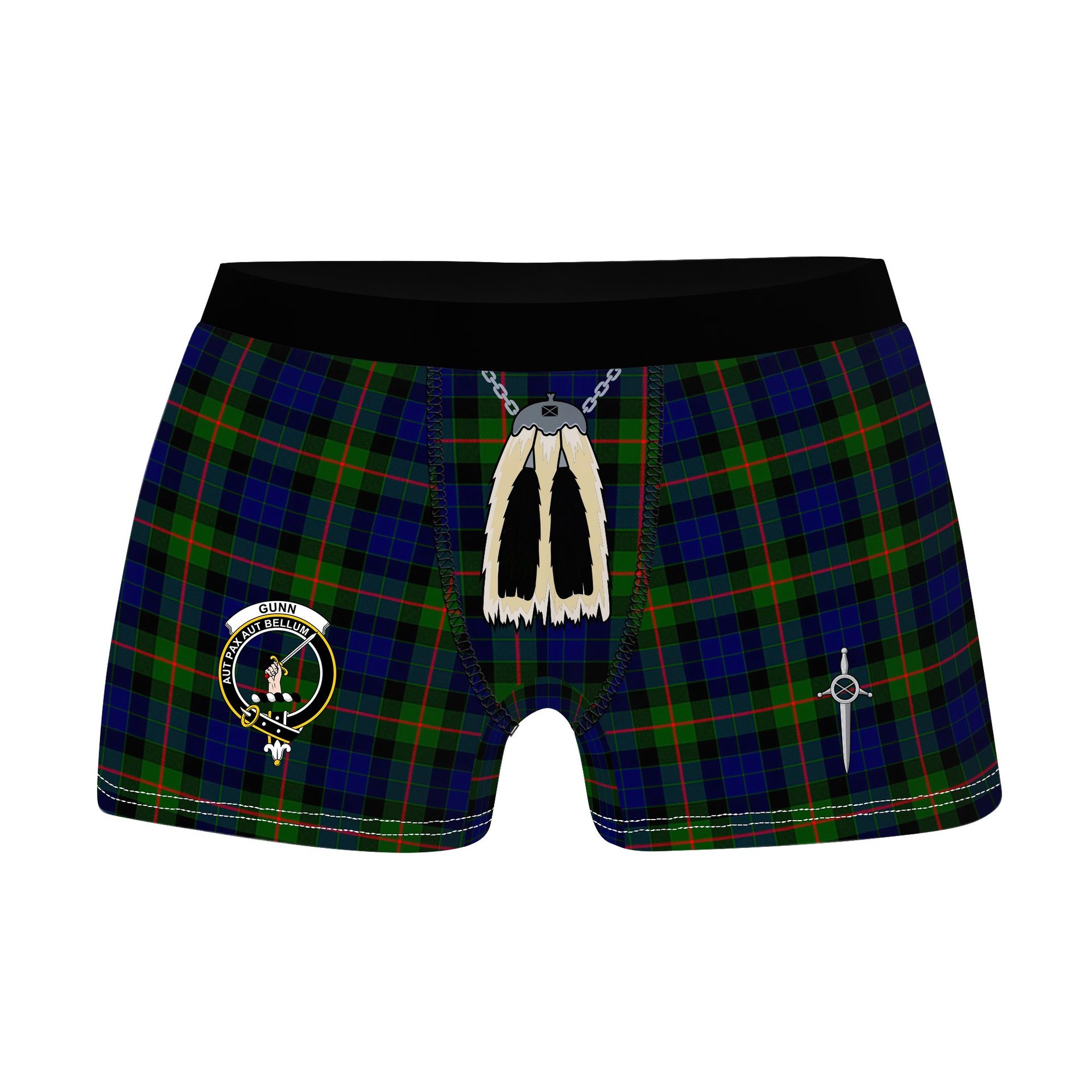 ScotsTee Shop Scottish Gunn Modern Clan Crest Highland Kilt Sporran Tartan Boxer Briefs