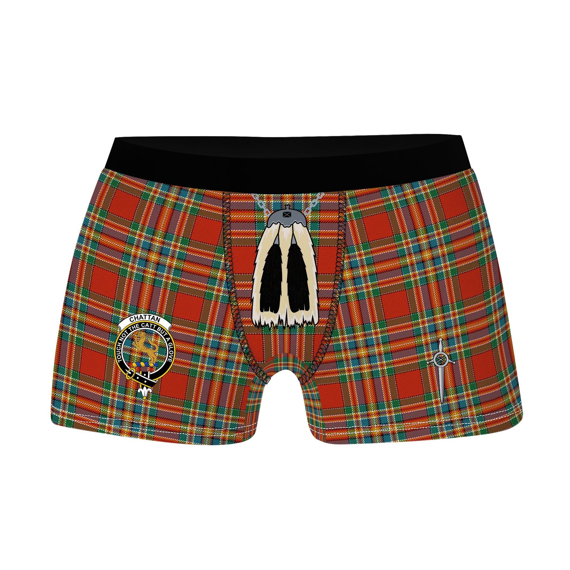 ScotsTee Shop Scottish Chattan Ancient Clan Crest Highland Kilt Sporran Tartan Boxer Briefs