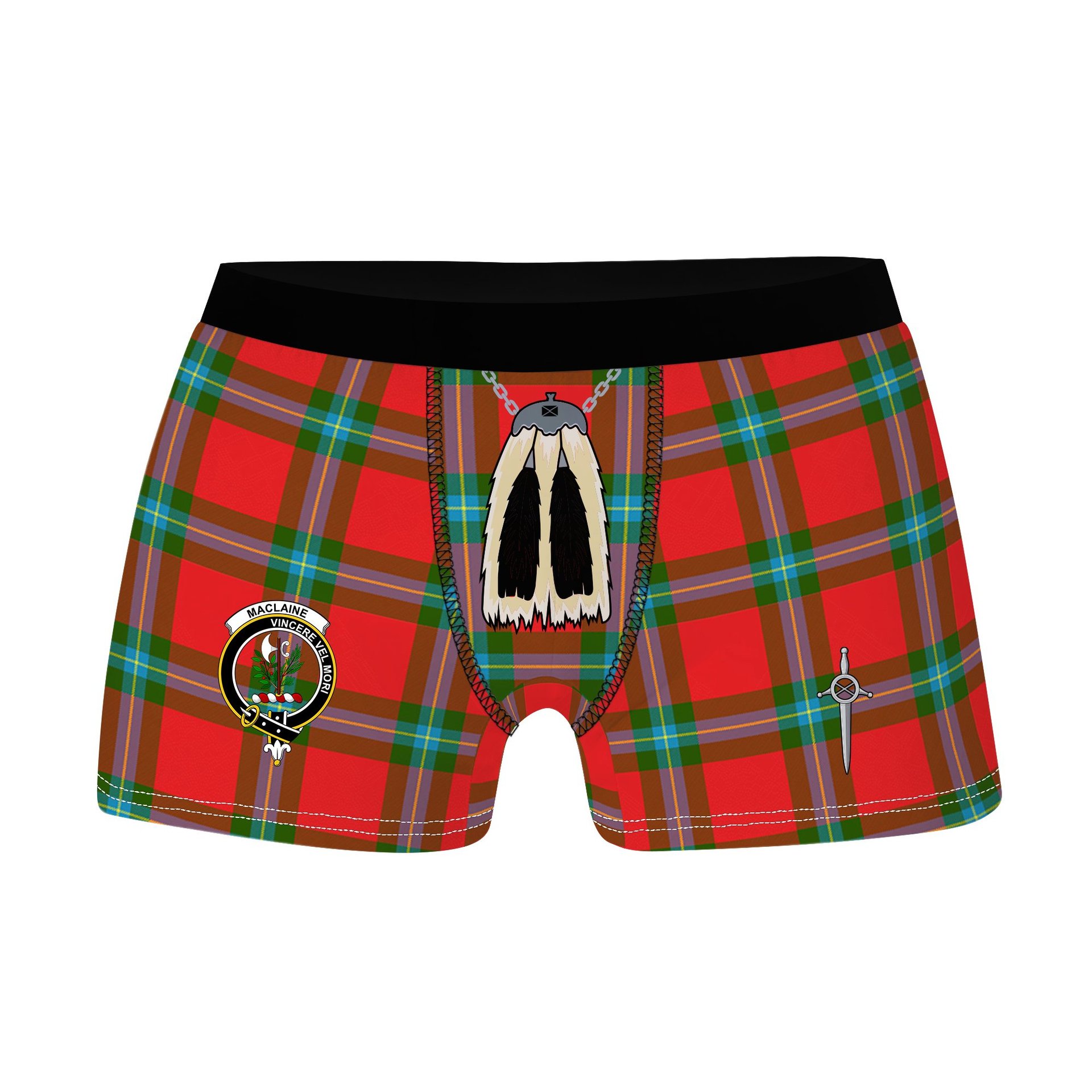 ScotsTee Shop Scottish MacLaine of Loch Buie Clan Crest Highland Kilt Sporran Tartan Boxer Briefs