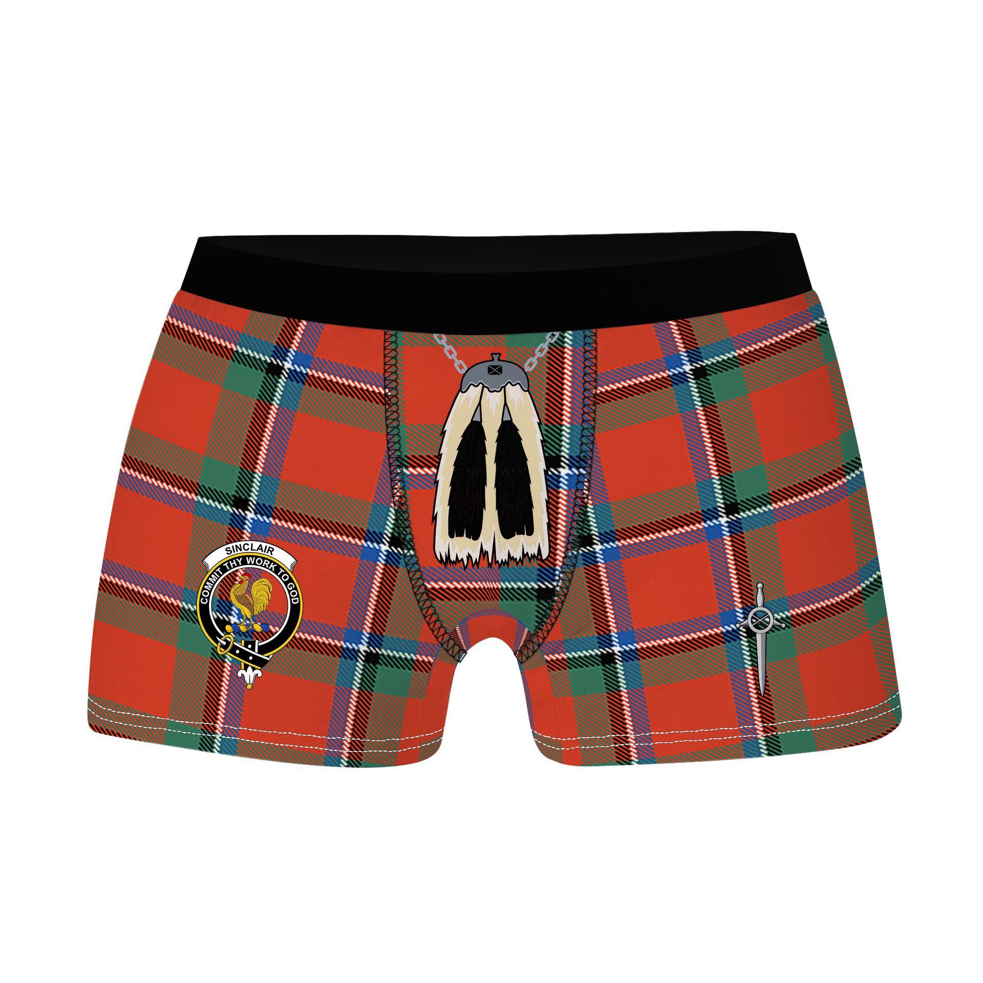 ScotsTee Shop Scottish Sinclair Ancient Clan Crest Highland Kilt Sporran Tartan Boxer Briefs