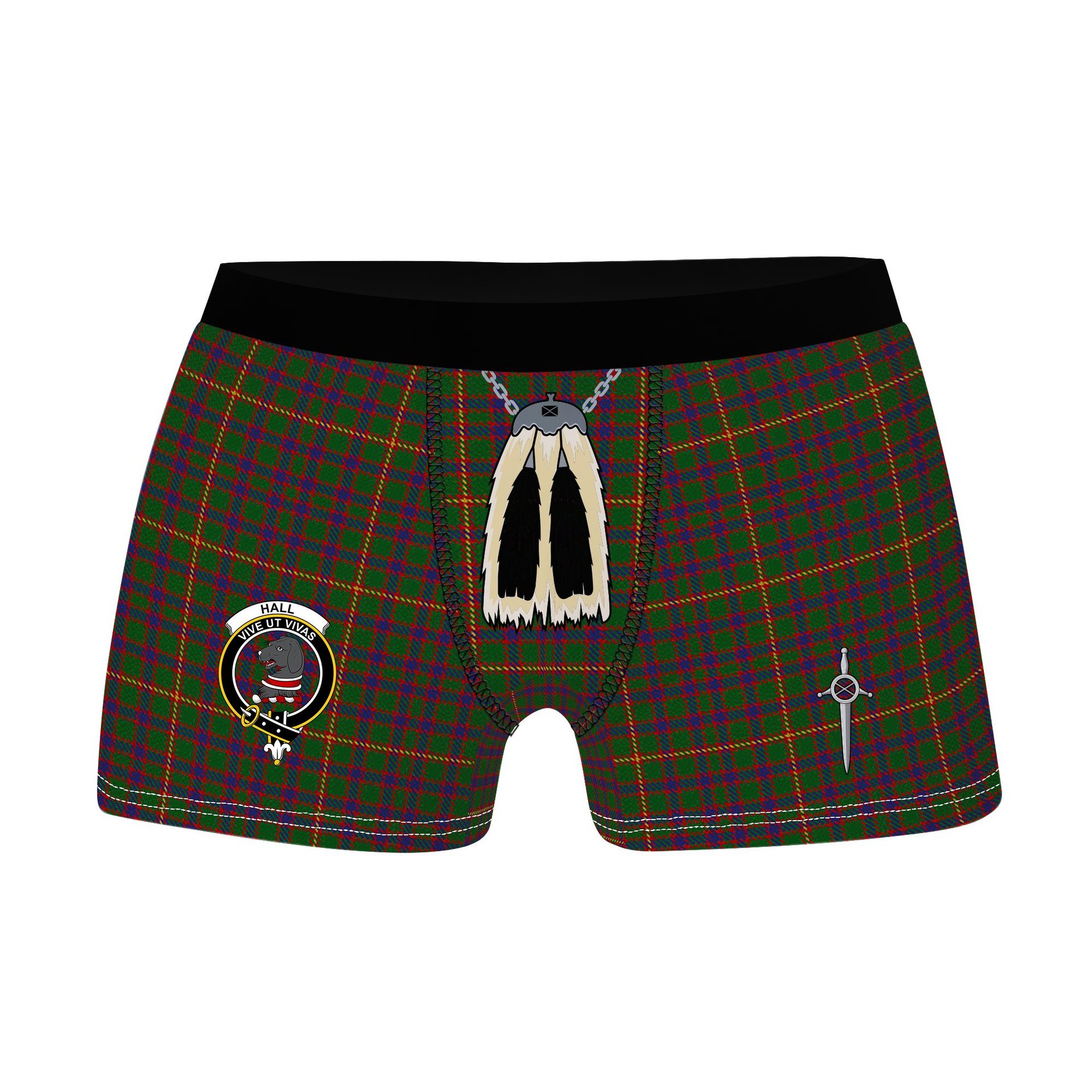ScotsTee Shop Scottish Hall 1994 Clan Crest Highland Kilt Sporran Tartan Boxer Briefs