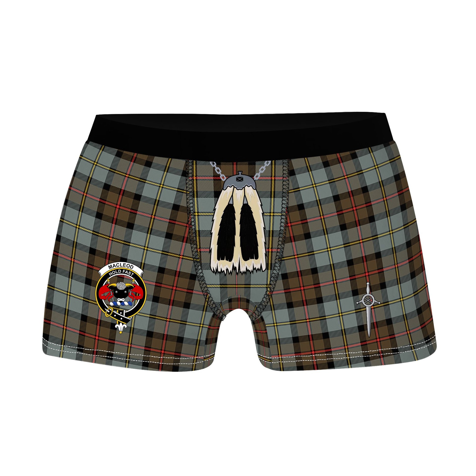 ScotsTee Shop Scottish MacLeod Of Harris Weathered Clan Crest Highland Kilt Sporran Tartan Boxer Briefs