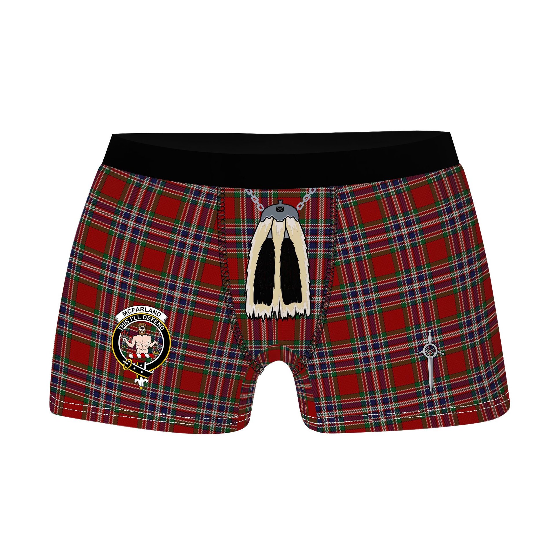 ScotsTee Shop Scottish McFarland Red Clan Crest Highland Kilt Sporran Tartan Boxer Briefs