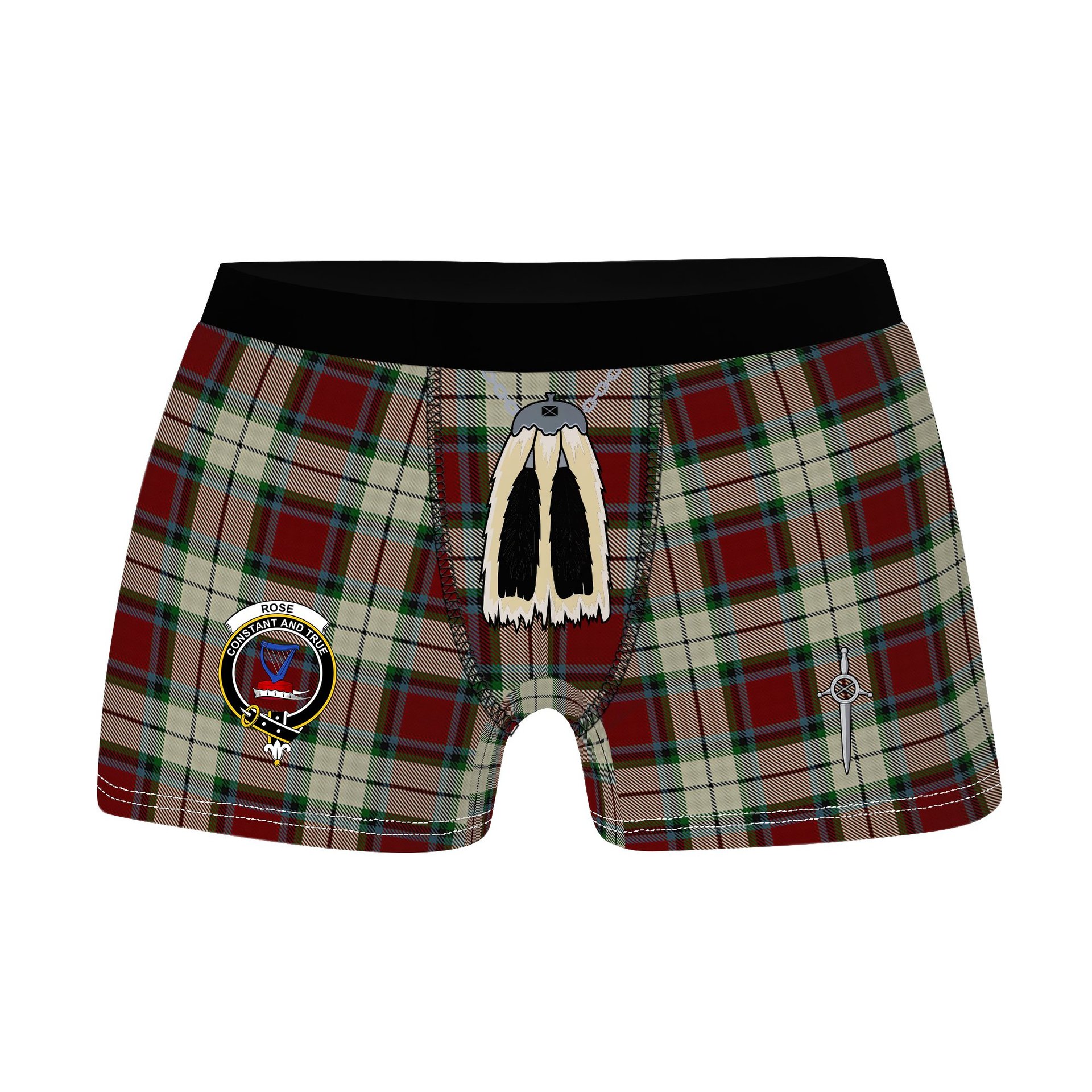 ScotsTee Shop Scottish Rose White Dress Clan Crest Highland Kilt Sporran Tartan Boxer Briefs
