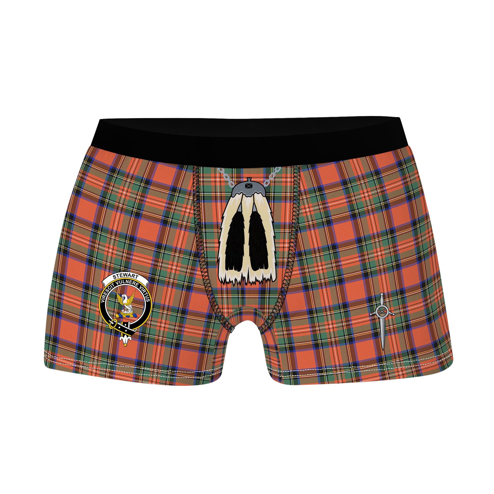 ScotsTee Shop Scottish Stewart Royal Ancient Clan Crest Highland Kilt Sporran Tartan Boxer Briefs