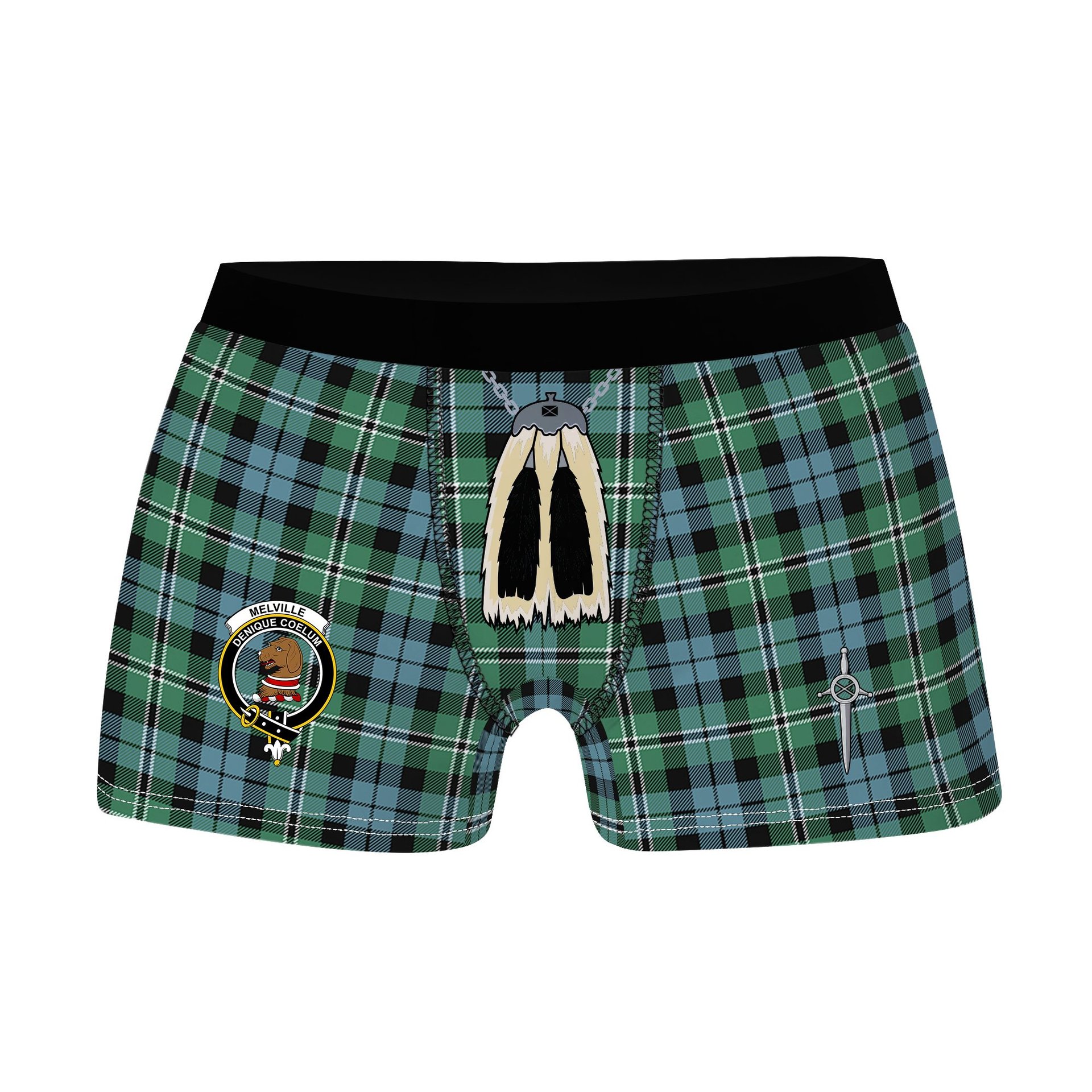 ScotsTee Shop Scottish Melville SC Clan Crest Highland Kilt Sporran Tartan Boxer Briefs