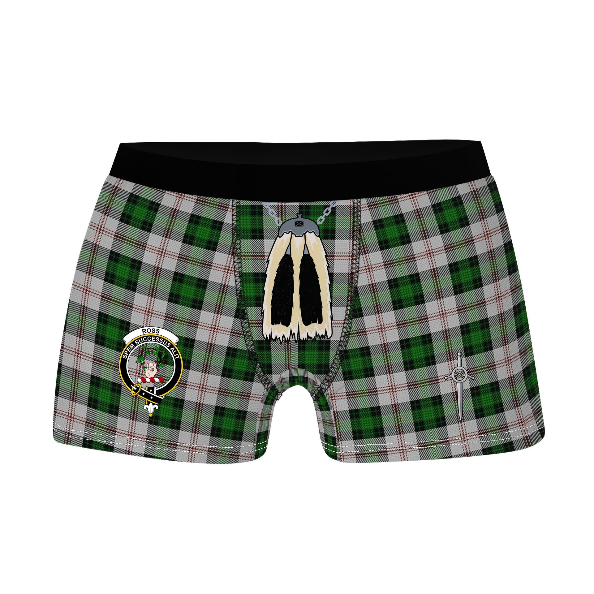 ScotsTee Shop Scottish Ross Arisaid Clan Crest Highland Kilt Sporran Tartan Boxer Briefs