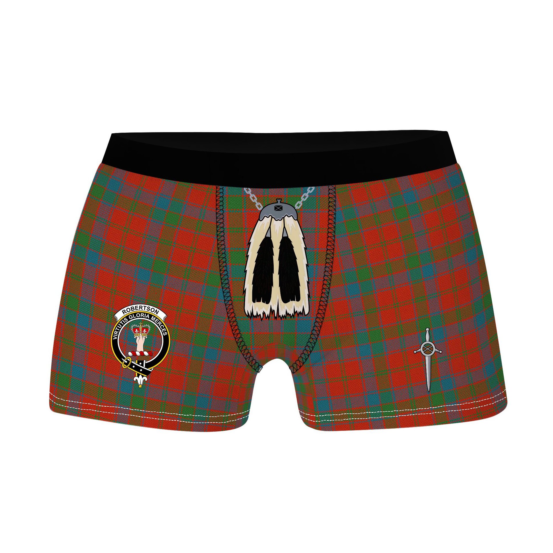 ScotsTee Shop Scottish Robertson Ancient Clan Crest Highland Kilt Sporran Tartan Boxer Briefs