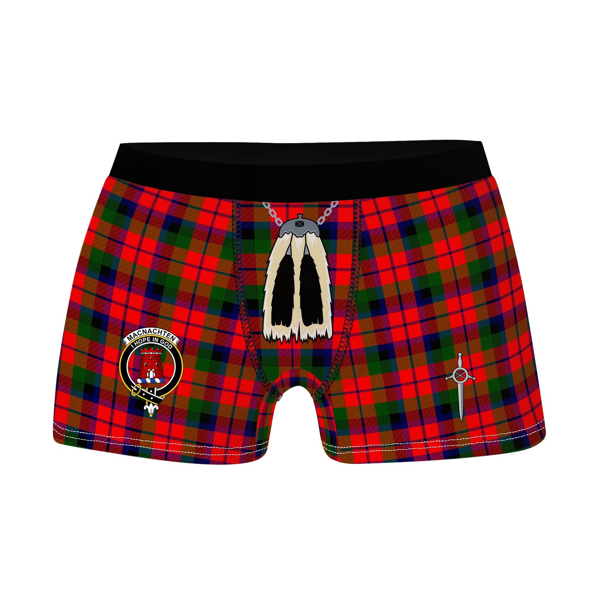 ScotsTee Shop Scottish MacNachten Modern Clan Crest Highland Kilt Sporran Tartan Boxer Briefs