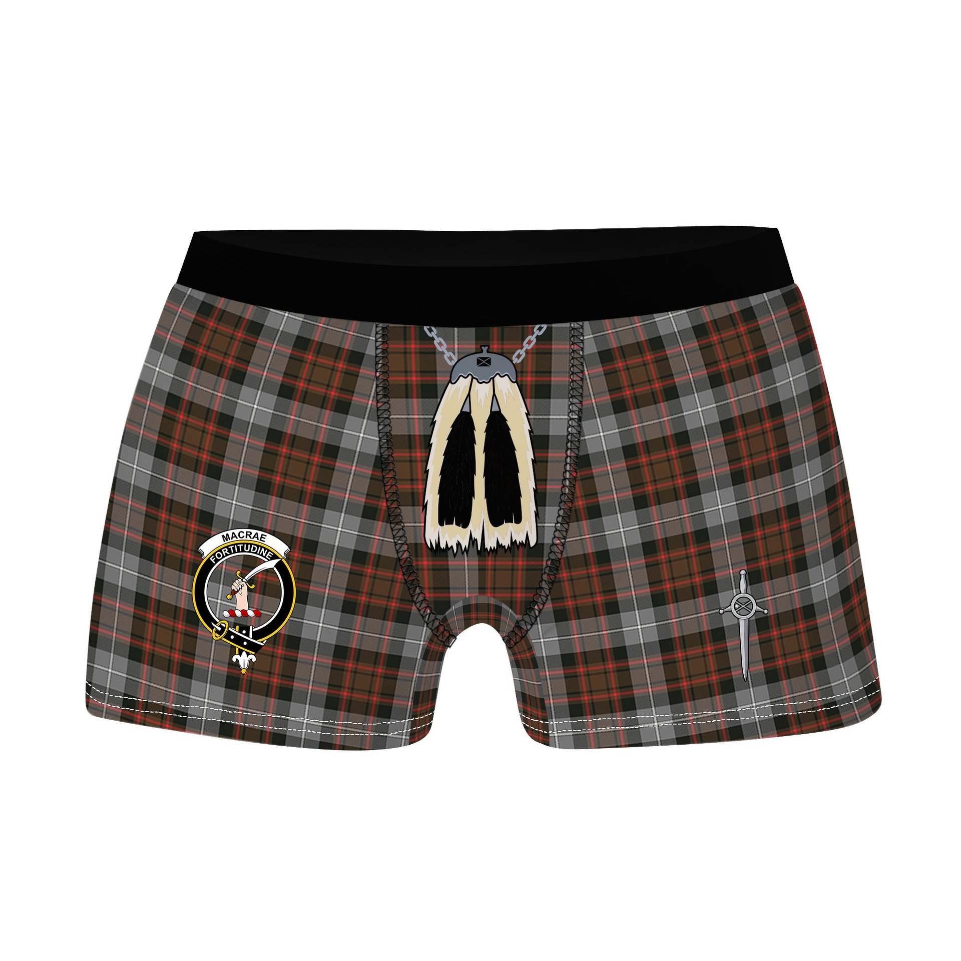 ScotsTee Shop Scottish MacRae Hunting Weathered Clan Crest Highland Kilt Sporran Tartan Boxer Briefs